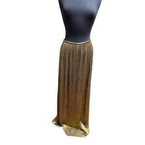 2B RYCH Gold Metallic Pleated Maxi Skirt Sz S Holiday Party Glam Luxe